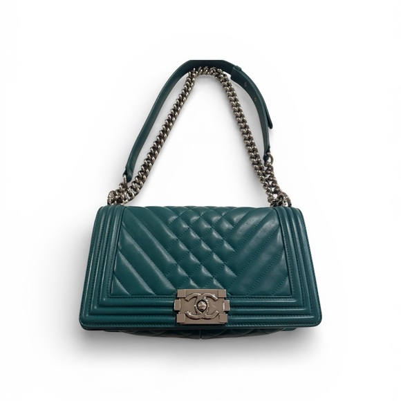 CHANEL Handbags - RARE Chanel Boy Bag: Medium Size, Dark Teal Leather *AUTHENTICATED*